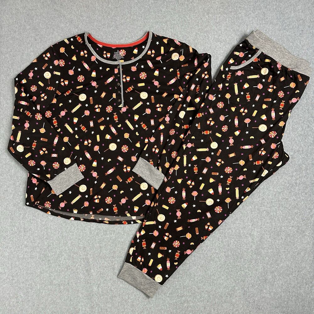 NWT Cuddl Dud Women’s Size XXL Brown Lolipops Candies Long Sleeves Capri Pajamas